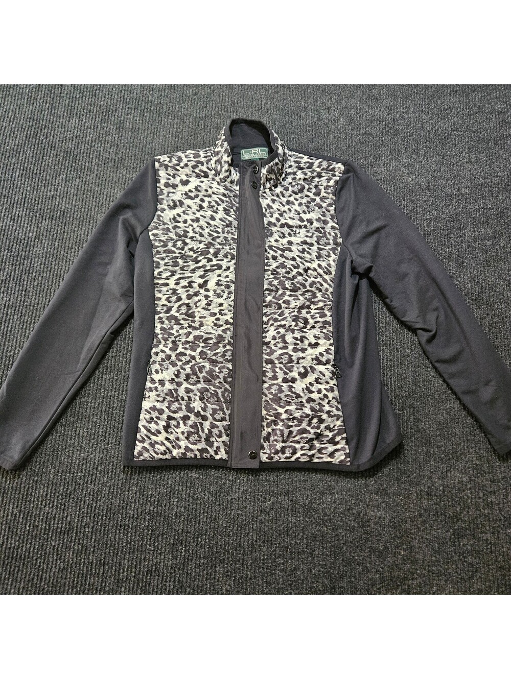 Lauren Ralph Lauren Active Black and Leopard Print Jacket Women's XL Zip-Up